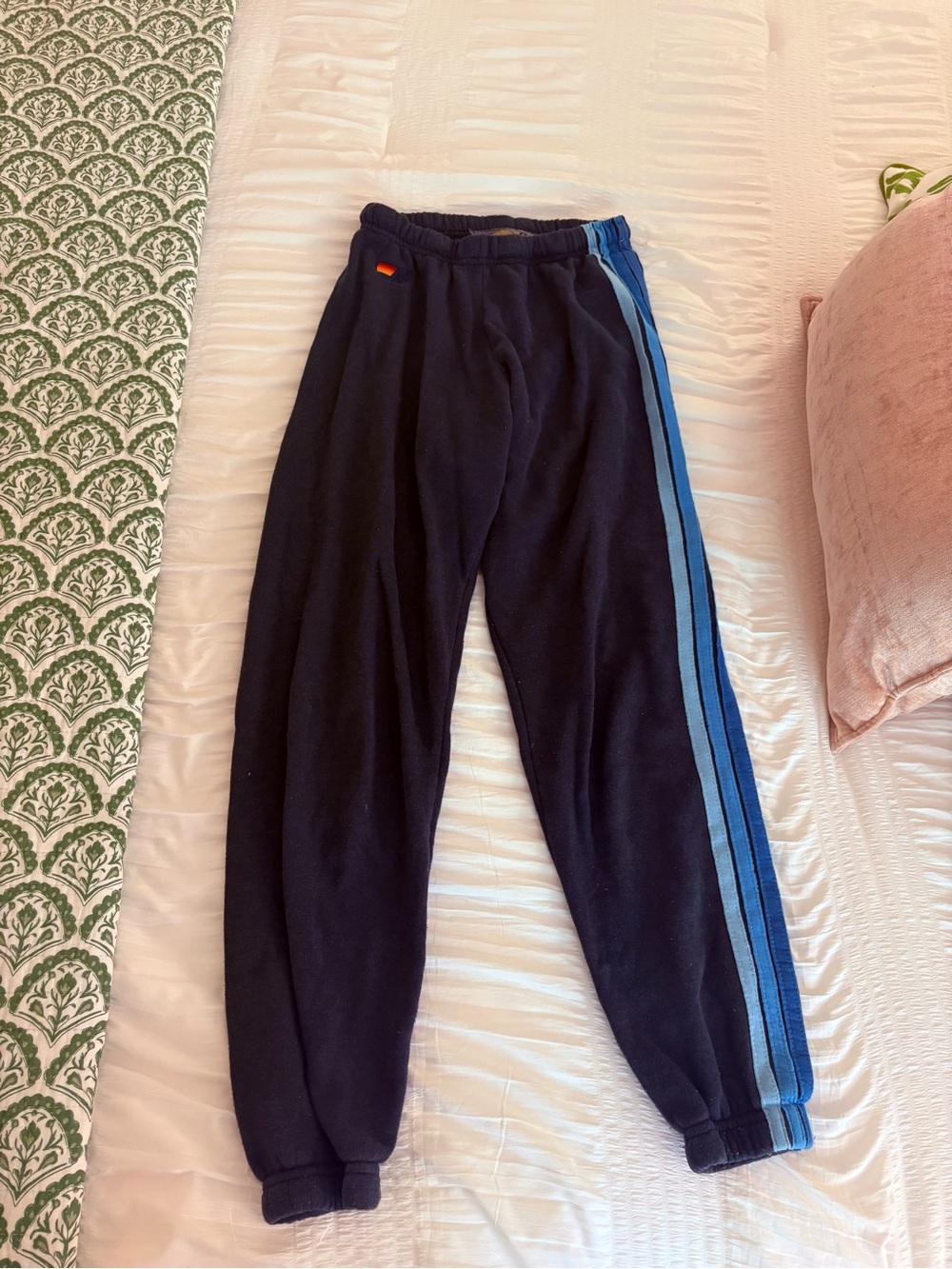 Aviator Nation Navy Sweatpants with Light and Medium Blue Side Stripes